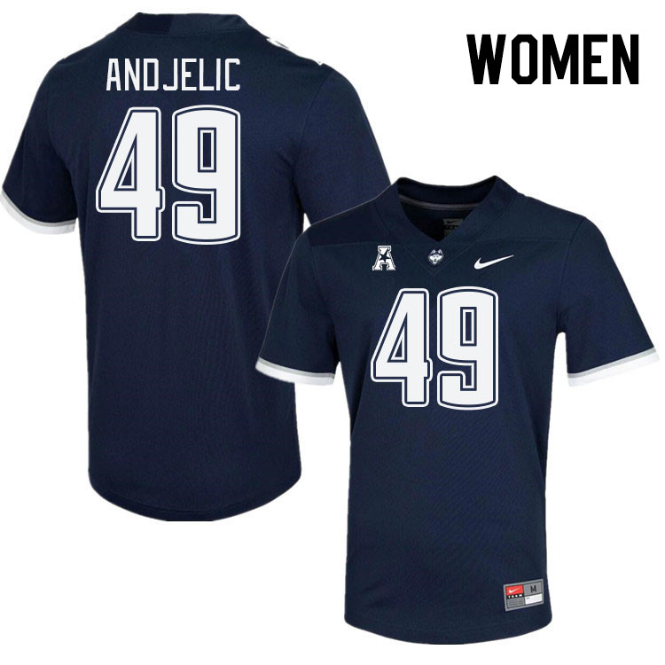 Women #49 Jake Andjelic Connecticut Huskies College Football Jerseys Stitched Sale-Navy